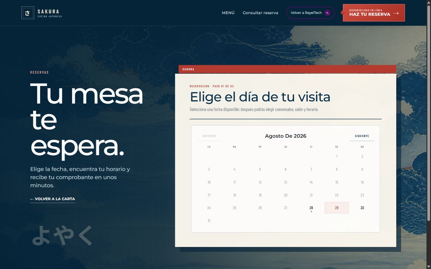 Calendario y sección para reservar una mesa en el sistema de SAKURA